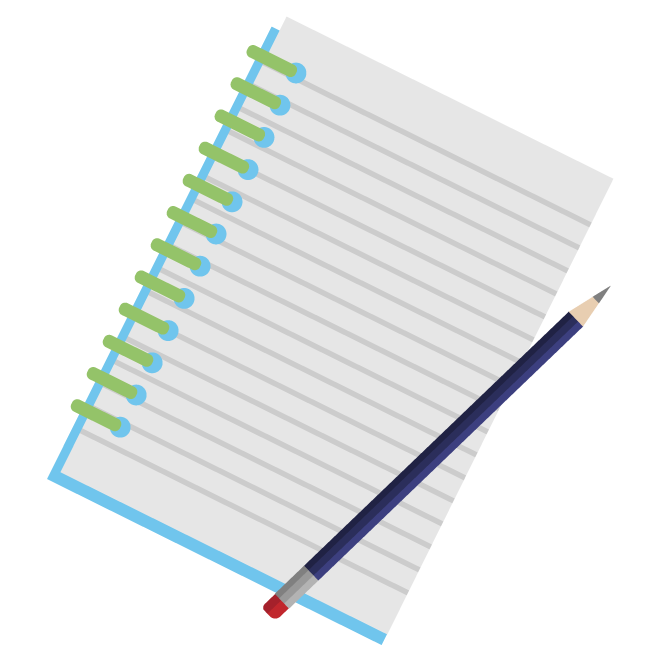 ringbinder notebook and sharpened pencil